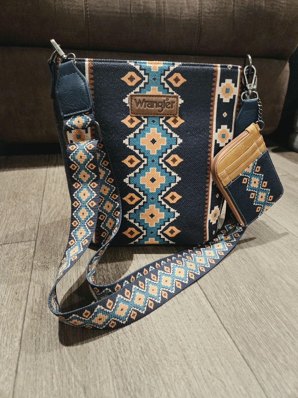 Wrangler Navy & Teal Patterned Crossbody Bucket Bag